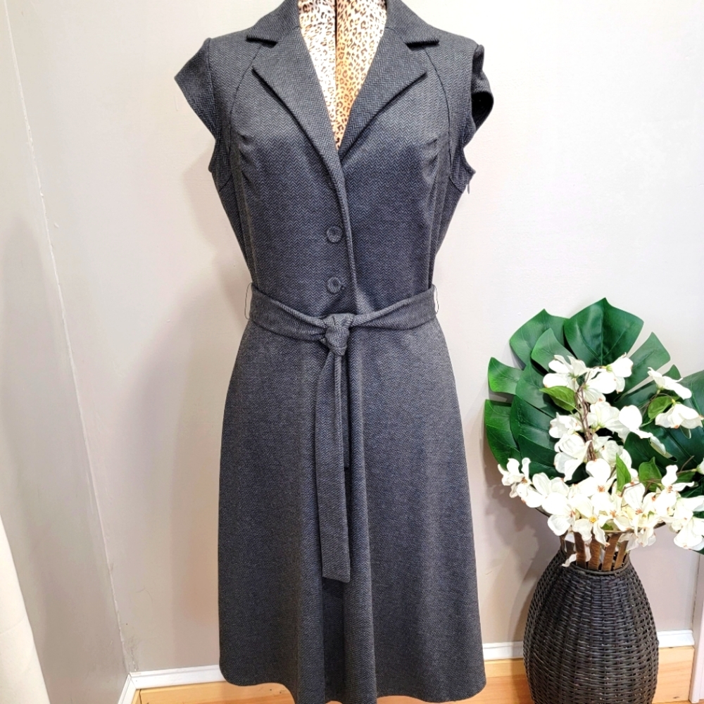 Calvin Klein Gray Mini Chevron Wool Retro 50s Style Dress